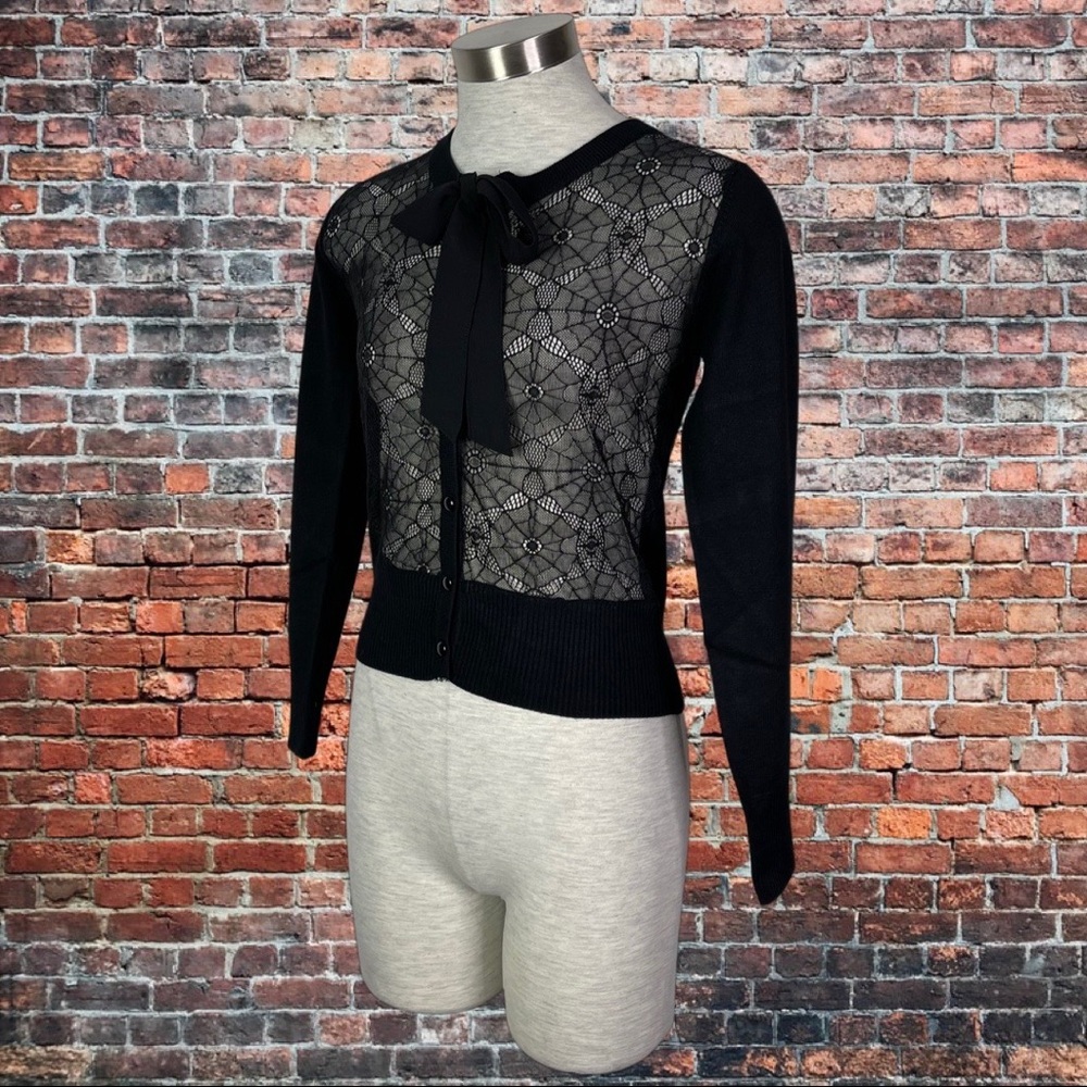 Jawbreaker Web Lace Cardigan with Chiffon Tie Black